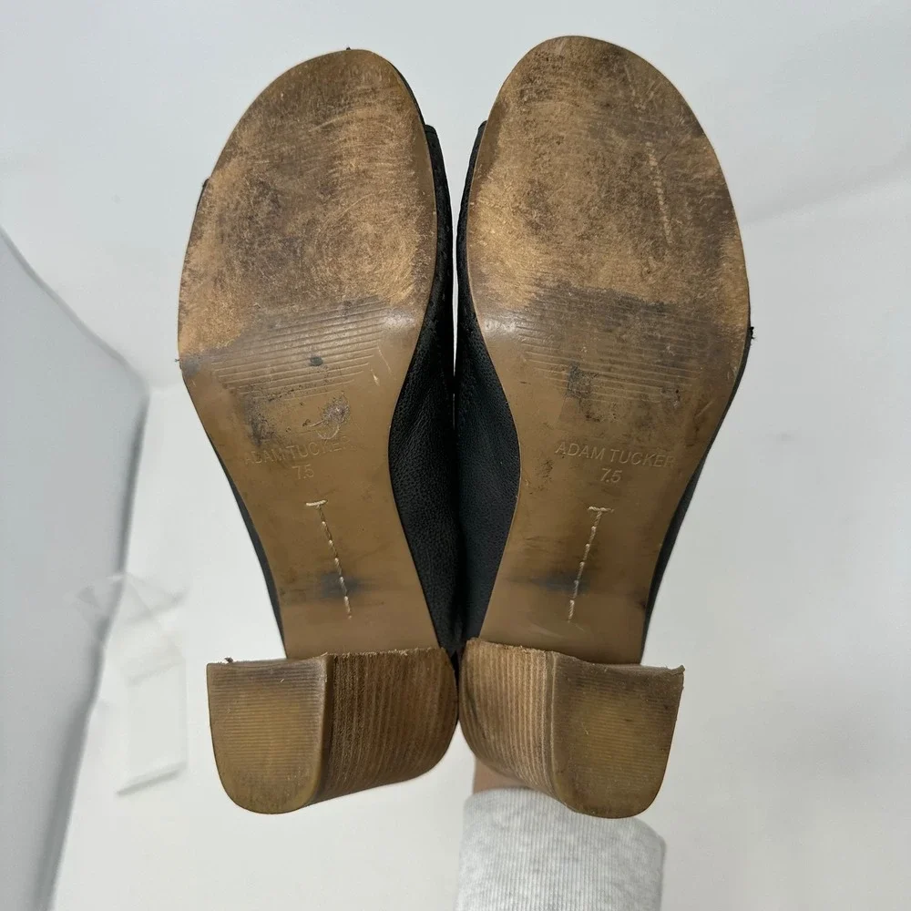Adam Tucker Molly‎ Open Toe Mules Leather Black 7.5